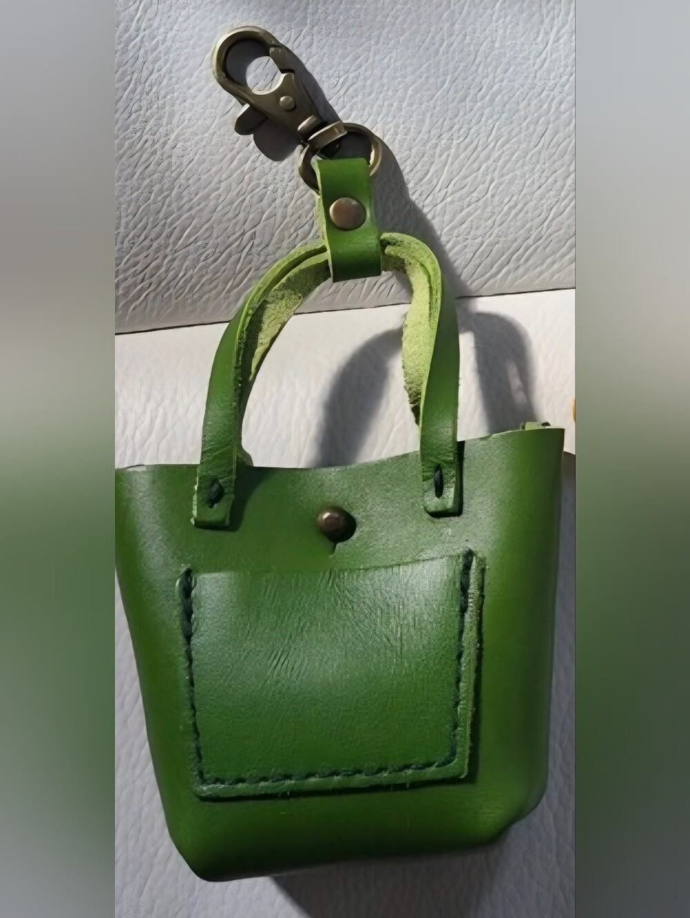 Plg Green Leather Mini Tote Keychain Bag
